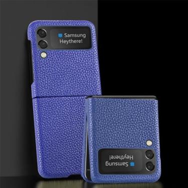 Imagem de Capa de telefone de couro de vaca para Samsung Galaxy Z Flip 5 4 3 Flip5 Flip4 ZFlip5 Capa traseira, azul, para Galaxy Z Flip 4