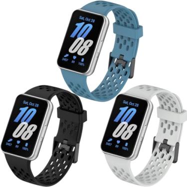 Imagem de Sankel [Pacote com 3] Pulseiras compatíveis com Samsung Galaxy Fit 3, pulseiras de silicone macio esportivo respirável de substituição para smartwatch Galaxy Fit3 para mulheres e homens (preto + cinza
