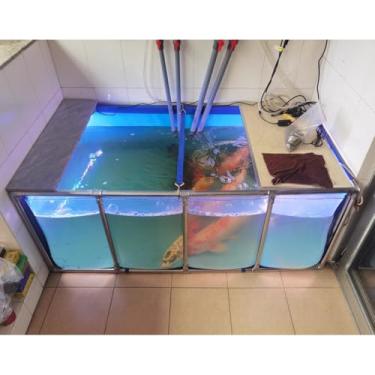 Imagem de Grande lago de peixes com janela transparente, estrutura de aço, piscina de aquário de reprodução de carpas de fácil configuração, tanque de água ao ar livre para quintal (120 x 80 x 61 cm)