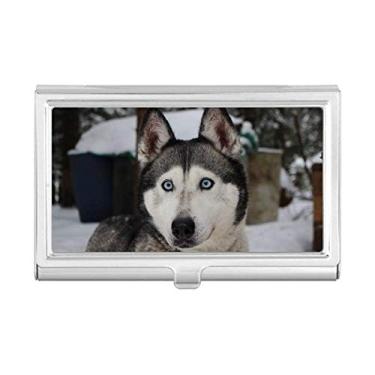 Imagem de Porta-cartões de visita com fotografia de animal de neve Husky de cachorro