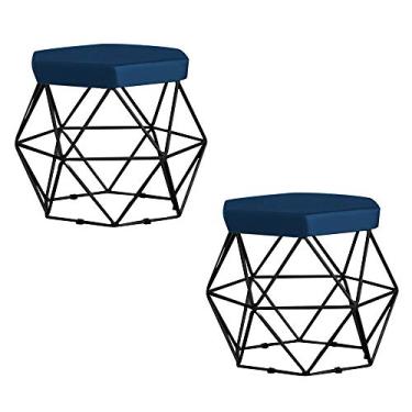 Imagem de Kit 2 Puff Decorativo Base Preta Elsa Veludo Azul - Gran Belo