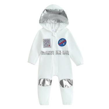 Imagem de Fantasia de astronauta para bebês meninos e meninas, roupa de Halloween, macacão com capuz, macacão com capuz, macacão para cosplay (moletom com capuz, 3 a 6 meses)