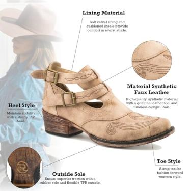 Imagem de ROPER Willa Bota feminina casual bordada bico curto cano baixo 2,5-5 cm - marrom, Bronzeado, 40