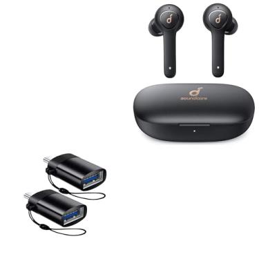 Imagem de BoxWave Cabo compatível com Soundcore Life P2 - USB-C para A PortChanger (pacote com 2), chaveiro portátil USB USB tipo C OTG USB - Preto ardósia