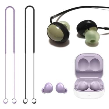 Imagem de Luckvan 2 peças de capa de fone de ouvido de corda antiperda para Galaxy Buds 2 pontas de ouvido de substituição para fones de ouvido Samsung Galaxy Buds2 sem fio, preto + roxo