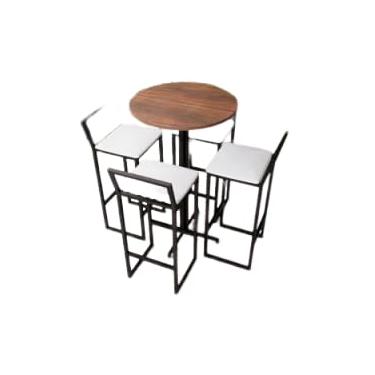 Imagem de Conjunto Mesa Alta Bar Bistrô Redonda Imbuia 4 Banquetas Confort Estofado Industrial Black (LACA BRANCA)