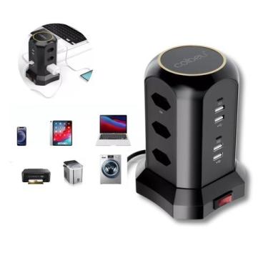 Imagem de Extensão Tomada de Torre 2500W 9 Tomadas 4 Portas USB 2 Type-C - Coibe