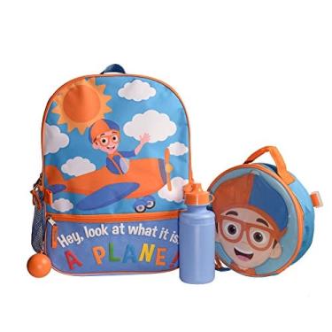 Imagem de Conjunto de mochila infantil de 4 peças para meninas e meninos da Blippi, bolsa de viagem escolar infantil com bolso frontal com zíper, bolsos laterai