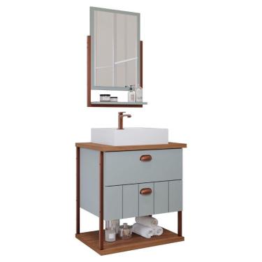 Imagem de Gabinete Para Banheiro 60 Cm 100% Mdf 2 Gavetas c/ Espelheira Uni Mgm Móveis Pistache/freijo Pistache/freijo