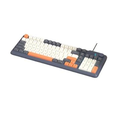 Imagem de Teclado para jogos com fio de LED arco-íris fofo cremoso, lindos teclados cremosos com botão de LED retroiluminado, teclado numérico para escritório, cinza estrela de jogos