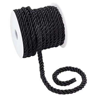 Imagem de PH PandaHall Cordão Torcido De 8 Mm, Corda Decorativa Preta, 3 Cordões Trançados, Acabamento Em Seda, Para Costura, Amarração Cortinas, Estofamento, Guirlanda Natal E Halloween, Alças Bolsas, 10 Jar