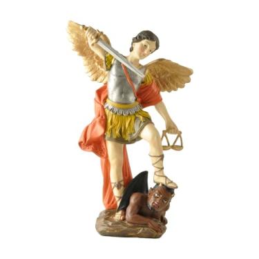 Imagem de ENNAS Estátua de São Miguel Arcanjo – Estatueta de São Miguel Arcangel pintada à mão de 29 cm – Escultura de São Miguel de resina católica de São Miguel para decoração de casa, igreja ou sala de