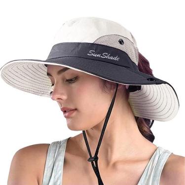 Imagem de Chapéu de sol feminino ZOORON com rabo de cavalo Safari, proteção UV, 