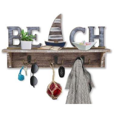 Imagem de Decoração de parede de praia SAILINGSTORY Beach Sign Porta-chaves com 