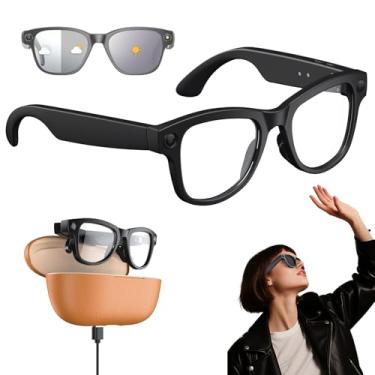 Imagem de Óculos Bluetooth AI Inteligentes Com Câmera De 8MP E Chat GPT, Vídeo 1080P E 32GB De Armazenamento, Estojo De Carregamento De 3600mAh, Para Viagens/Vlogs(Black+Brown case)