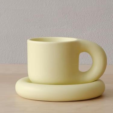 Imagem de WENSHUO Chubby Caneca de café engraçada, novidade fofa xícara e pires, creme fosco, 255 g