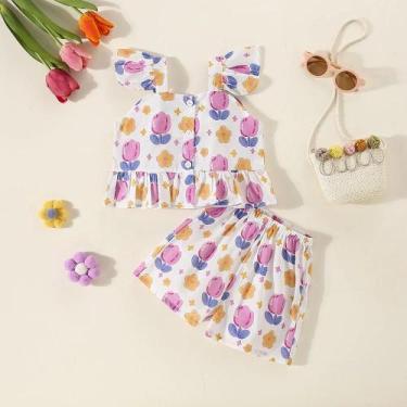 Imagem de Conjunto de Top e Shorts para Meninas (0-3 anos) - Estampa Floral - Id