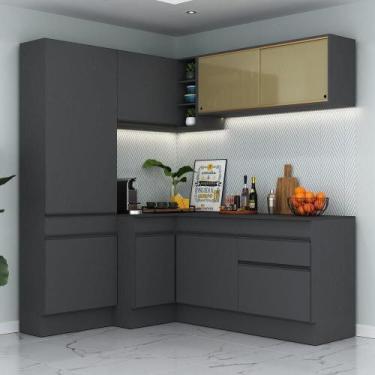 Imagem de Armário De Cozinha Completa De Canto Com Rodapé Preto - MULTIMOVEIS