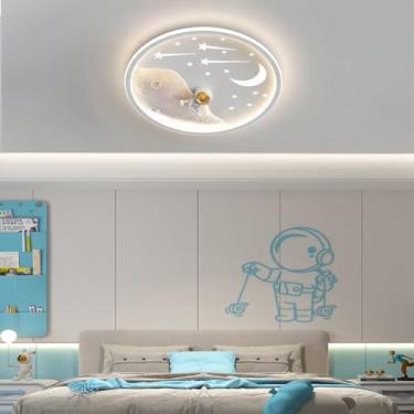 Imagem de Luminária de teto LED infantil com intensidade regulável e controle remoto. Luminária criativa de teto com desenho animado, cúpula em formato de estrela e lua. Ideal para decoração de quarto