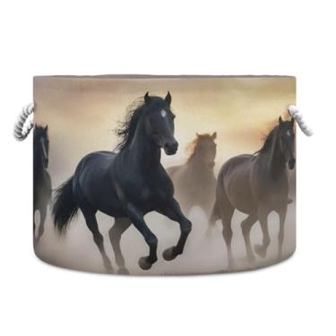 Imagem de JUZIHAI Cesta de armazenamento dobrável com estampa de cavalo, cesto de roupa suja para bebê, cobertor com alças de corda de algodão, caixa organizadora de armário dobrável para quarto, berçário, casa