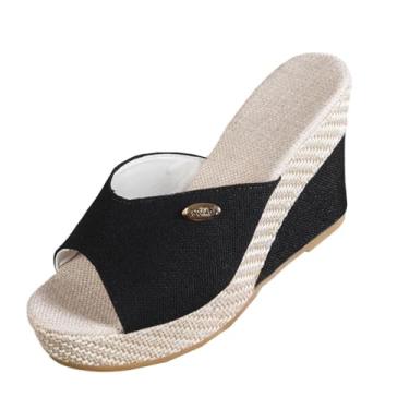 Imagem de Sandálias femininas estilo slip-on com design de boca de peixe, sola grossa para conforto e suporte, Preto, 39