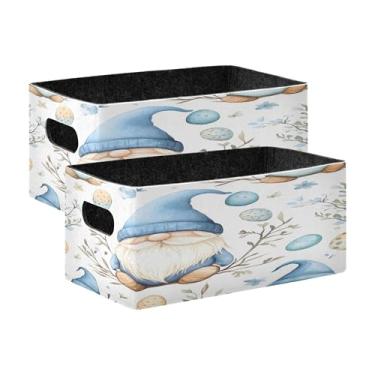 Imagem de xigua Conjunto de 2 caixas de armazenamento de gnomos de Páscoa em aquarela, cubo de armazenamento dobrável, organizador de cestas de armazenamento para livros, prateleiras, armário, lavanderia