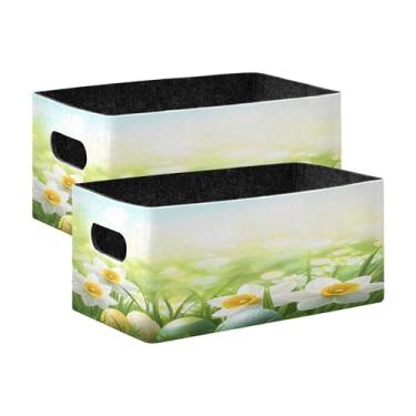 Imagem de xigua Conjunto de 2 caixas de armazenamento de ovos de Páscoa, cubo de armazenamento dobrável, organizador de cestas de armazenamento para livros, prateleiras, armário, lavanderia, berçário