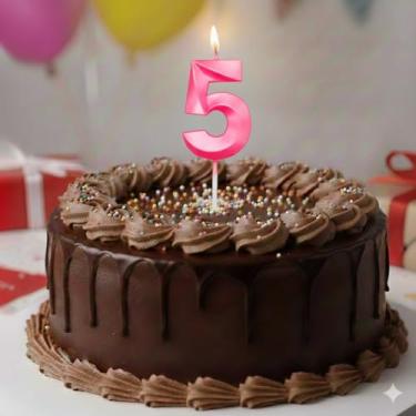 Imagem de Vela De Aniversário Mini Design Número Com 5Cm Silver Festas Rosa (Número 5)