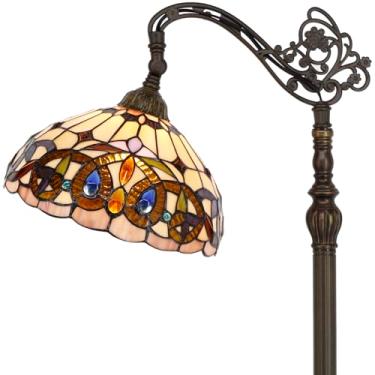 Imagem de WERFACTORY Luminária de chão Tiffany Serenity Victorian Arched Lamp 30 x 45 x 164 cm pescoço de ganso ajustável canto em pé luz de leitura decoração quarto sala de estar série S021