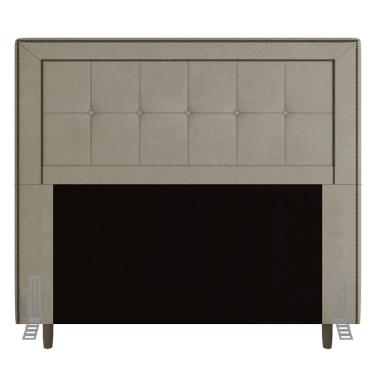 Imagem de Cabeceira Cama Box Solteiro Luxor 90cm com Tachas e Frame Suede Bege - Abmaza