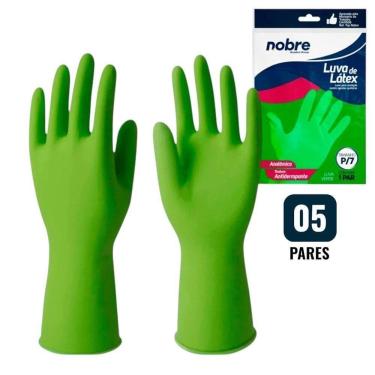 Imagem de Kit 5 Pares De Luvas Nobre Látex P P- Agentes Químicos Resistente E Segura Verde