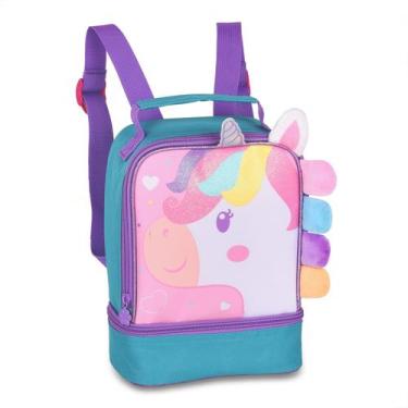 Imagem de Lancheira Térmica Unicórnio Clio Pets Infantil Meninas, Verde x roxo