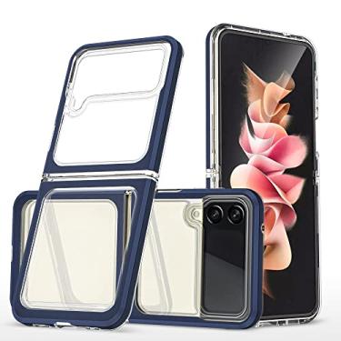 Imagem de Capa transparente anti-riscos fashion para Samsung Galaxy Z Flip3 Flip 4 Flip4 5G Flip 3 Capas de celular com proteção contra quedas, azul marinho, para Gaalxy Z Flip 3