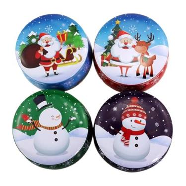 Imagem de Frascos de lata de metal para natal, lata redonda de lata para doces, recipiente de vel...
