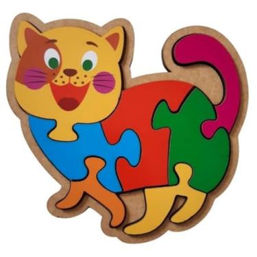 Imagem de Brinquedo Educativo Quebra-cabeça Infantil - Gatinho MDF Quebra-Cabeça Educativo Desenvolvimento cerebral Raciocionio Logico Concentração Criança