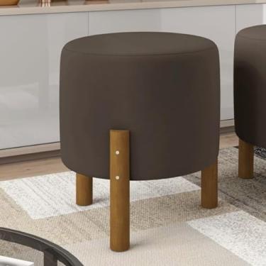Imagem de Genérico, Puff Decorativo Redondo Banqueta Sala Quarto Escritório Pés Madeira Zuppy - Marrom Suede