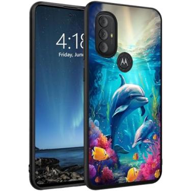 Imagem de DSRGRGFDJ Capa para Motorola Moto G Play 2023/G Power 2022/G Pure 2021 16.5 cm, capa de silicone ultrafina, antiarranhões e à prova de choque - Golfinho fofo