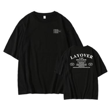 Imagem de Camiseta do álbum V Layover com estampa de cachorrinho Kim Tae Hyung Merchandise for Fans Star Style Camiseta de algodão, Preto, G