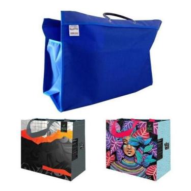 Imagem de 1 Sacola Lona Feira 34X48X21Cm + 2 Sacolas Ráfia 35X40X18Cm - Combo