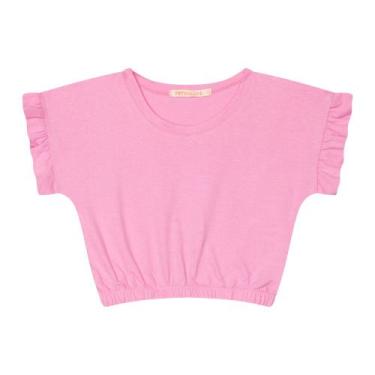 Imagem de Blusa Infantil Menina Manga Curta Básica Em Cotton Com Elástico - Rosa
