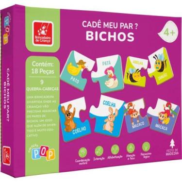Imagem de QUEBRA-CABEÇA Madeira Cade Meu PAR Bichos 18 Peças - Brinc Crianca