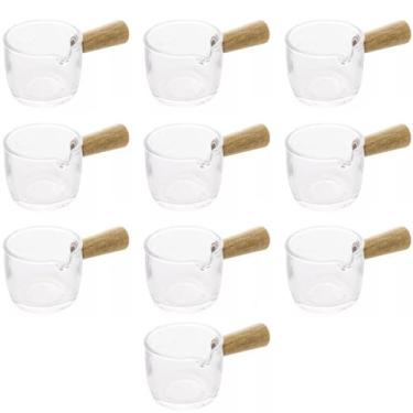 Imagem de 10 Molheiras Cremeira de Vidro 100ml Cabo de Bambu Lyor Caldas Mesa Po