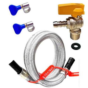 Imagem de Kit Mangueira 1 metro Gas Encanado Válvula Registro M X Bico - maqenge