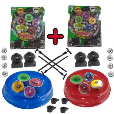 Imagem de 2 Kit de 4 Beyblade Metal Ferro Lançador Arena Brinquedo