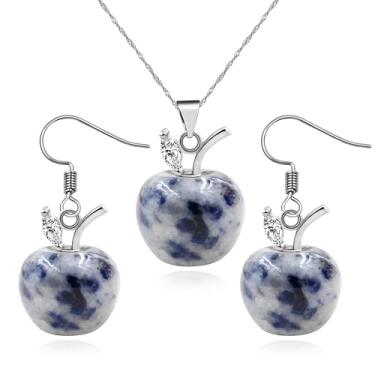 Imagem de Vivaday Conjunto feminino de colar e brincos de cristal de maçã | Brincos de gota de maçã de cristal natural com folha de zircão | Corrente de latão Joia de Natal para mãe esposa professora YA4030,