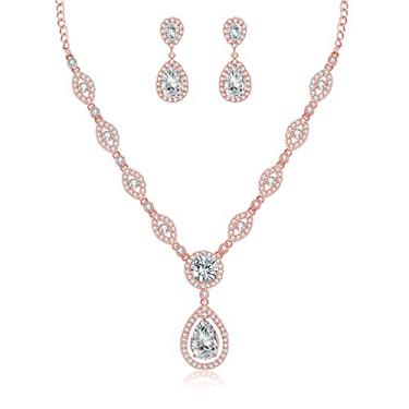 Imagem de GULICX Colar com pingente de brincos de zircônia cúbica AAA com base banhada a prata