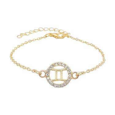 Imagem de Beljeley Pulseira de corrente de elos do zodíaco para mulheres e homens, pulseira de zircão ajustável, pulseira de signo do zodíaco, presente de aniversário, Normal, Metal, Zircônia cúbica