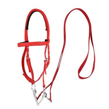 Imagem de NIUTRIP Rédeas equestres ajustáveis, freio de cavalo de passatempo, freio de cavalo, suprimentos duráveis para cavalos (vermelho, G)