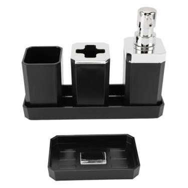 Imagem de Conjunto de Acessórios de Banheiro Brilhante Preto de 6 Peças, Sabão, Suporte de Escova de Dentes, Garrafas de Loção, Xícara, Bandeja, para Casa, Hotel Com Material de (Preto)