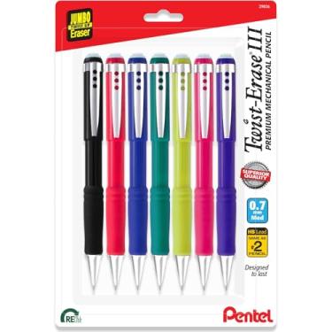 Imagem de Pentel Lápis mecânico Twist Erase III de 0,7 mm - grafite HB de polímero super alto pré-carregado - pacote com 7 - barris de cores sortidas